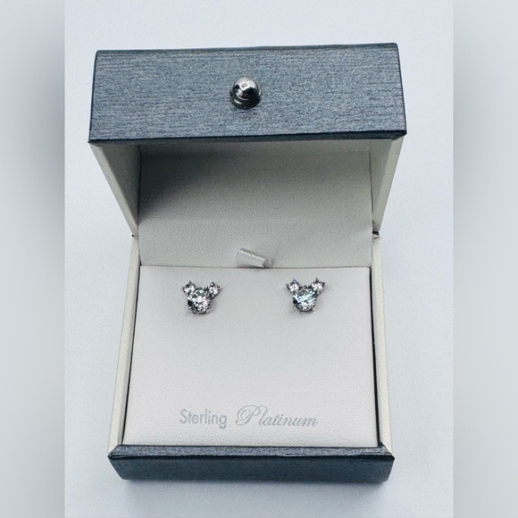 Disney Crislu Sterling Silver Platinum CZ Mickey Head Earrings Studs | NIB - Picture 3 of 5